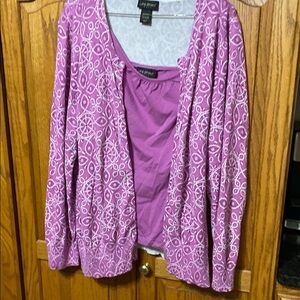 Two piece Lane Bryant Purple and White Cardigan Sweater and under shirt